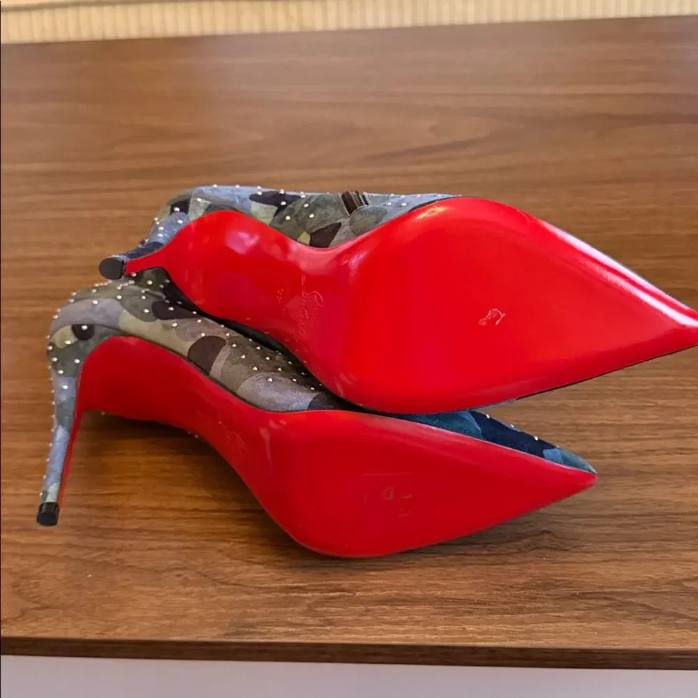 Christian Louboutin Suede Camouflage So Kate Booty Plume 100 Boots EU 37 US 7
